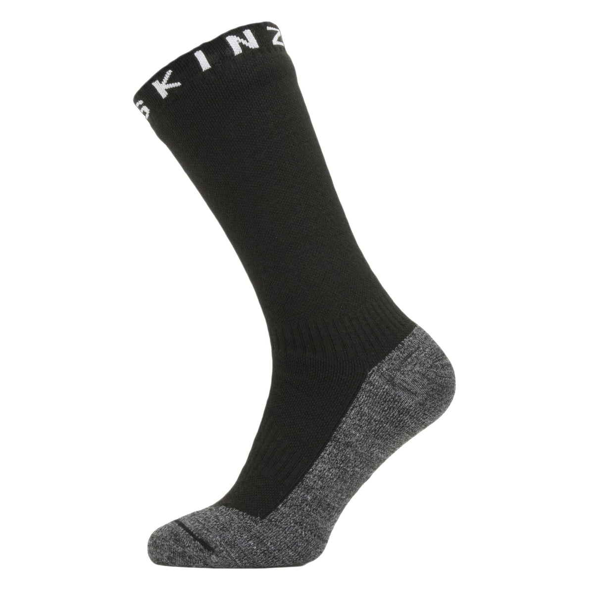 Waterproof mid socks, black with grey foot and white logo lettering