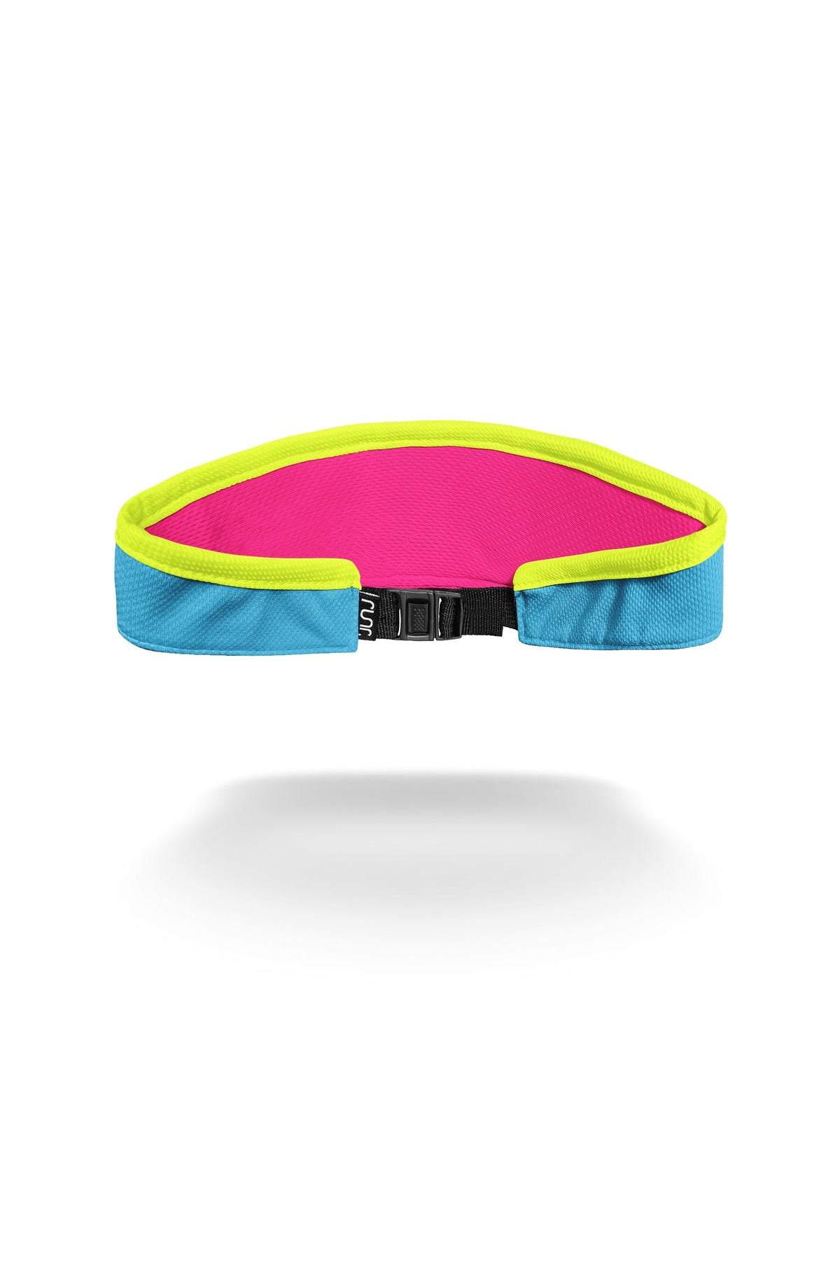 Running visor back with adjustable black buckle, lime trim and blue side panels