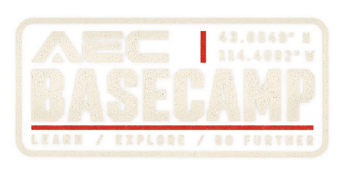 Rectangular Basecamp outdoor patch with bold text and red accent stripe