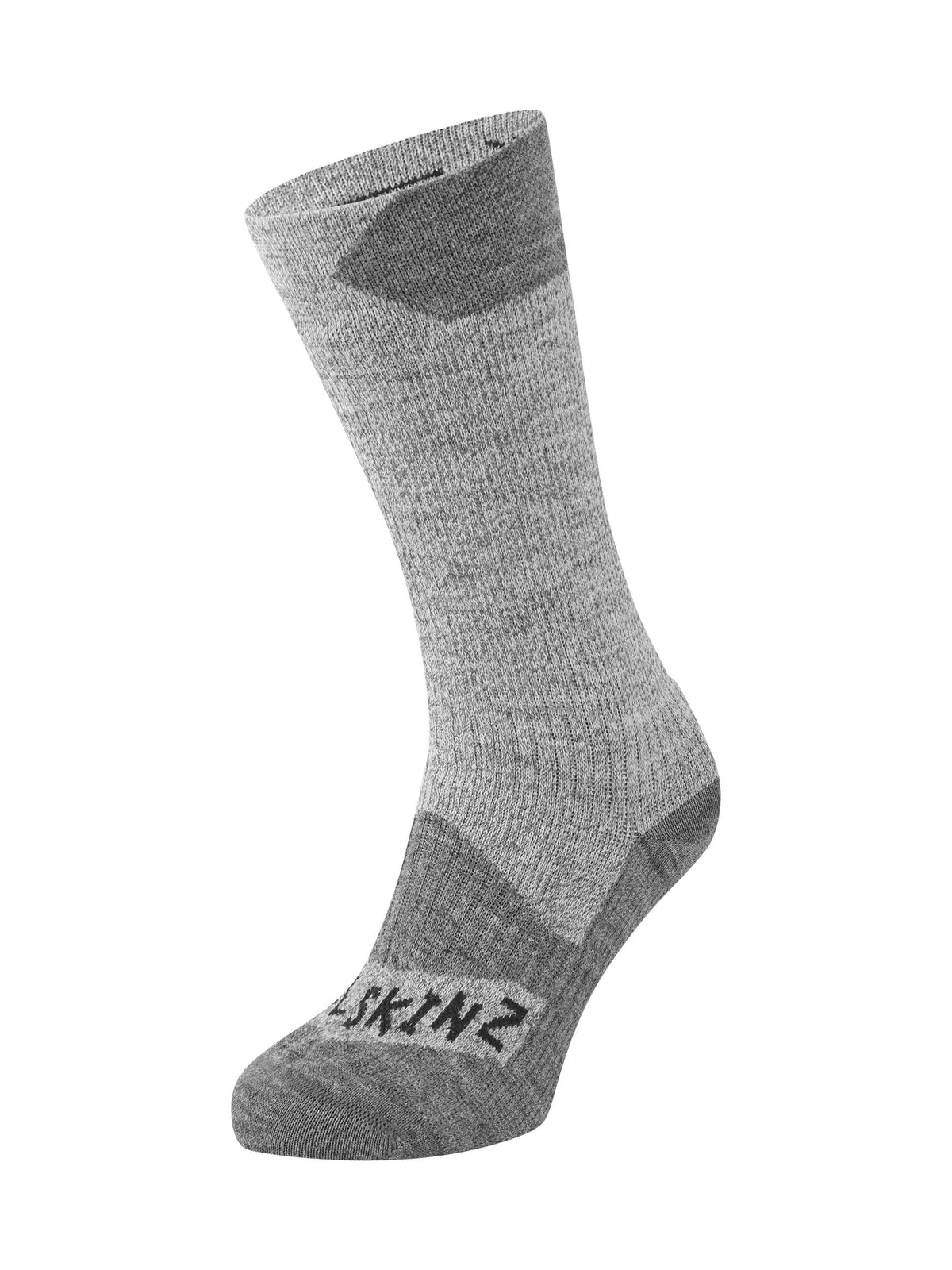 Waterproof mid-length sock in grey knit, with SEALSKINZ logo on cuff