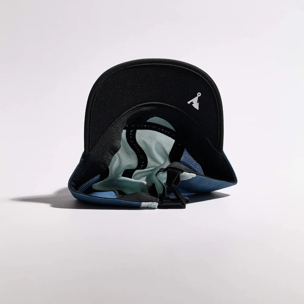 Black cap with a brand logo on a white background