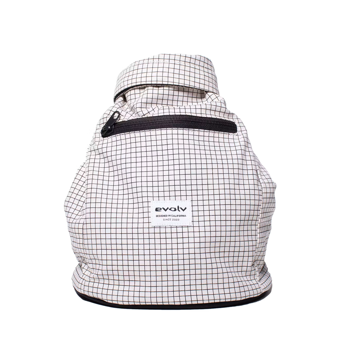 Canvas chalk bucket with roll-top closure, white grid pattern, black trim