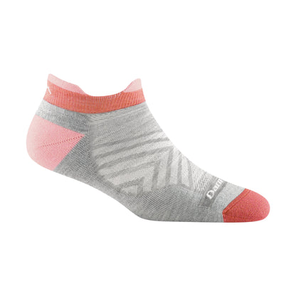 No-show running merino socks, heather gray with coral toe and heel