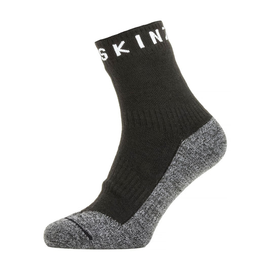 Black ankle socks with grey heel and toe, SKIN logo cuff
