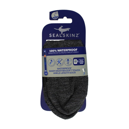 Waterproof ankle socks on retail card, black with grey toe and heel