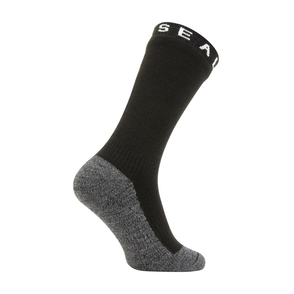 Waterproof mid socks, black with grey heel and toe