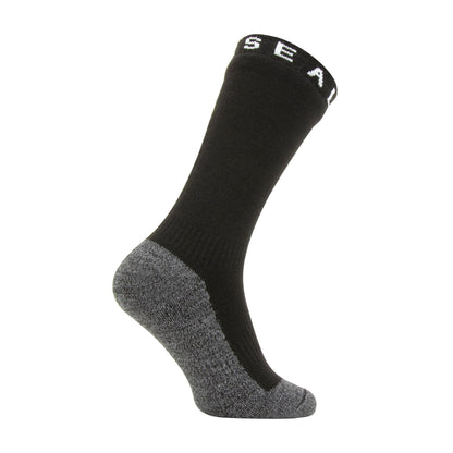 Waterproof mid socks, black with grey heel and toe