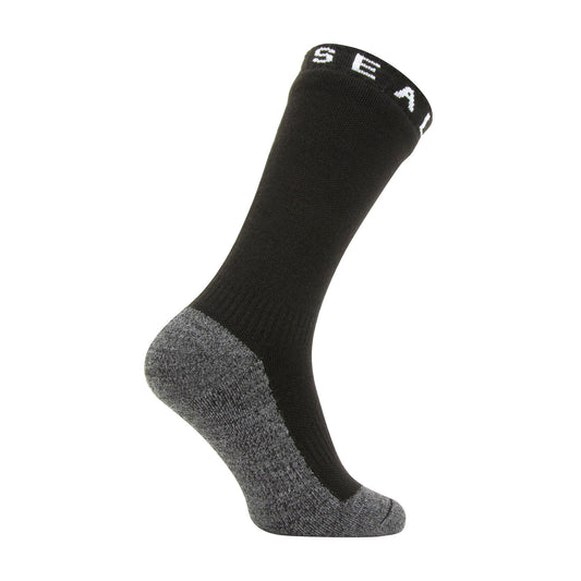 Waterproof mid socks, black with grey heel and toe