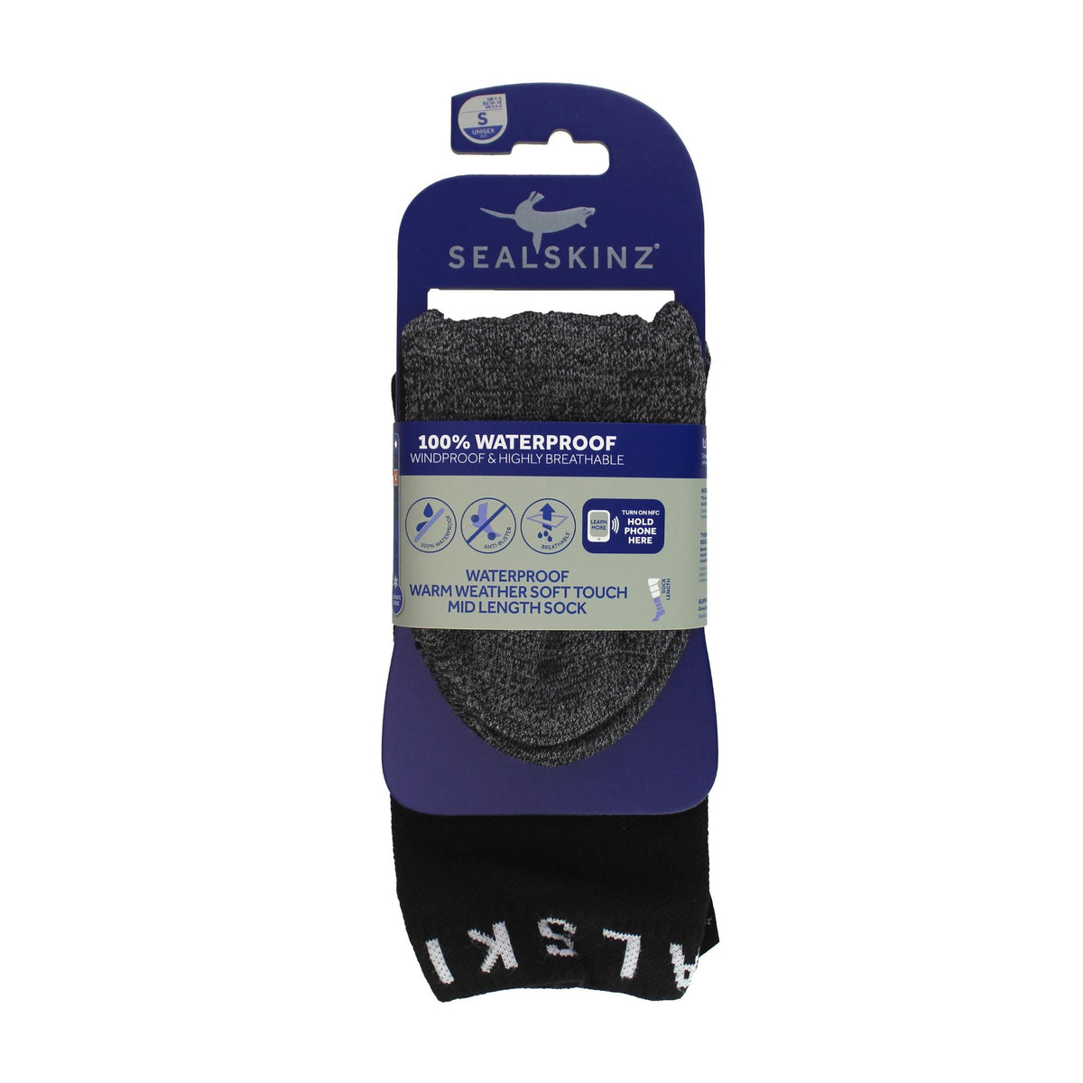 Sealskinz waterproof mid socks pack, black with grey heel and toe