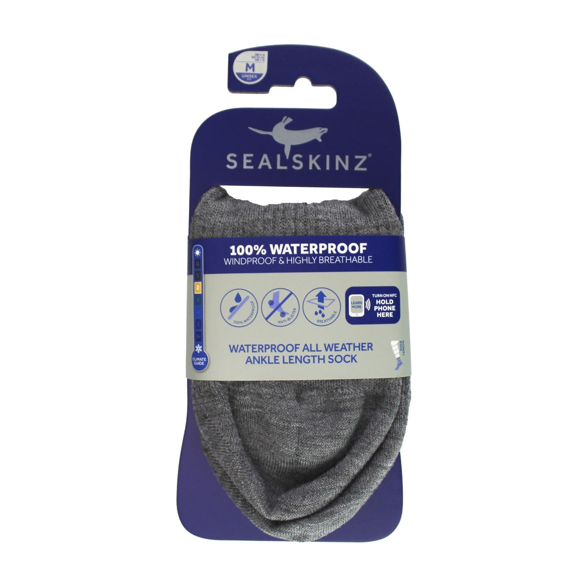 SEALSKINZ waterproof ankle sock pack, dark grey socks in retail card packaging