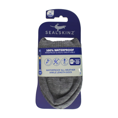 SEALSKINZ waterproof ankle sock pack, dark grey socks in retail card packaging