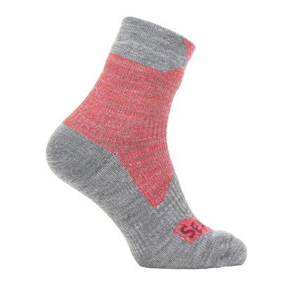 Men's waterproof ankle sock, grey with red marl panels at heel and toe
