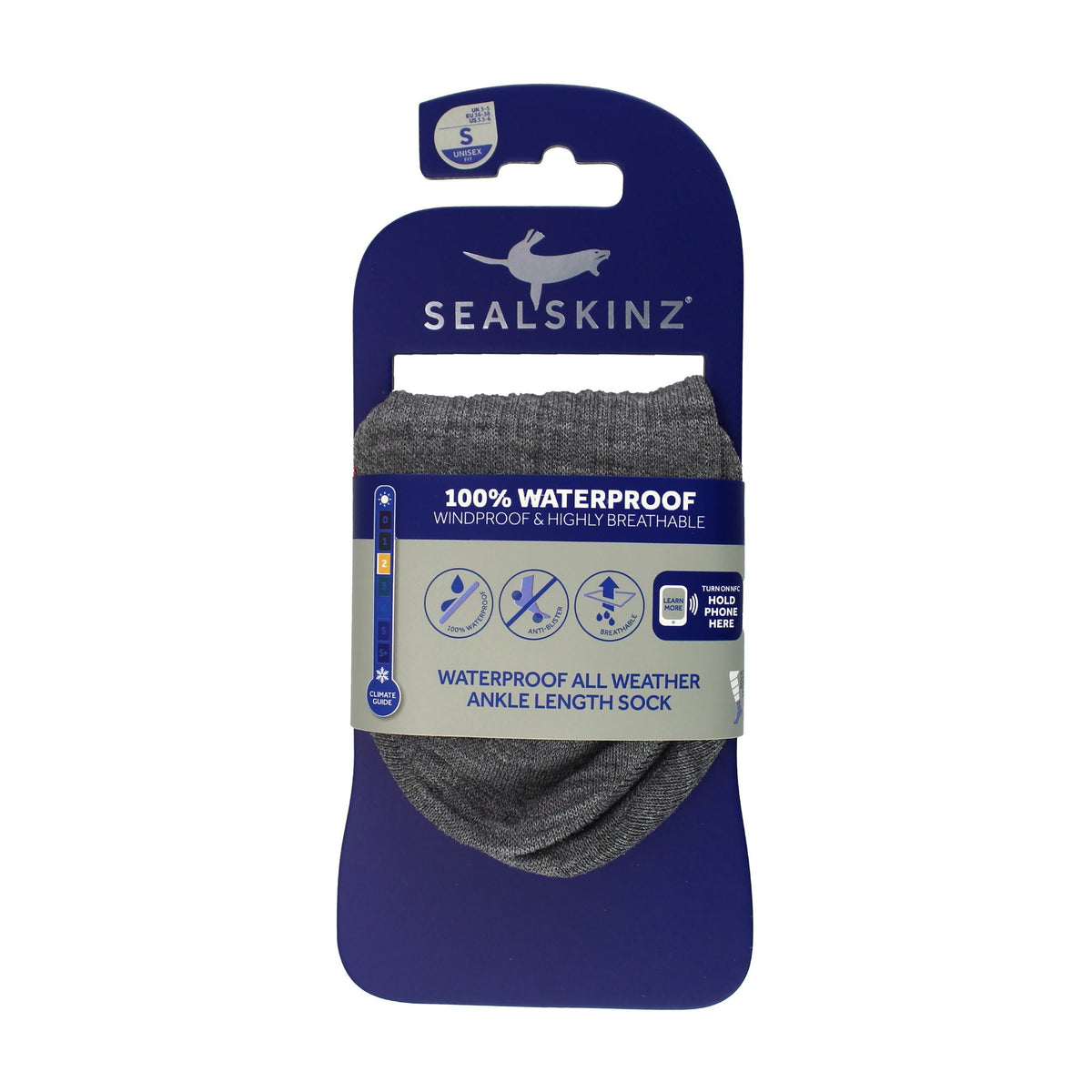 Sealskinz men's waterproof ankle socks, grey marl, 100% waterproof on pack
