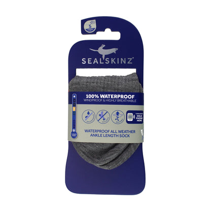 Sealskinz men's waterproof ankle socks, grey marl, 100% waterproof on pack
