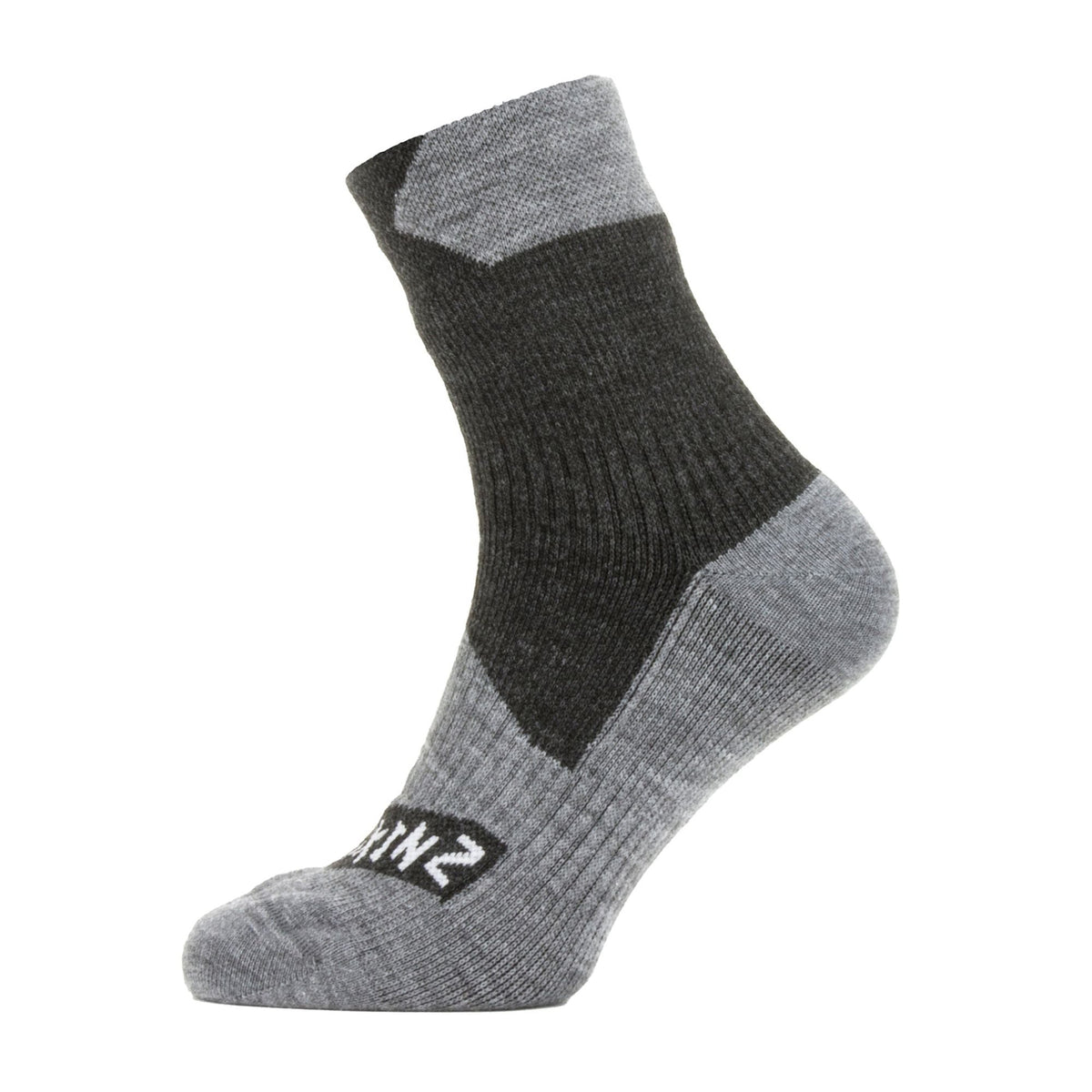 Men's waterproof ankle socks in black and light grey marl, with contrast heel and toe
