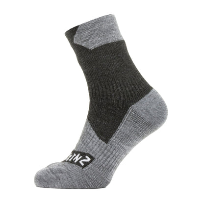 Men's waterproof ankle socks in black and light grey marl, with contrast heel and toe
