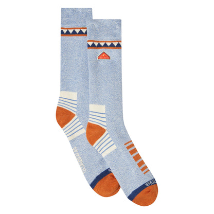 Light blue bamboo mid-length hiking socks, two-pack view with orange heel tips
