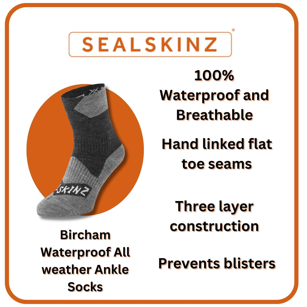 Dark grey ankle socks with SealSkinz branding and contrasting panels