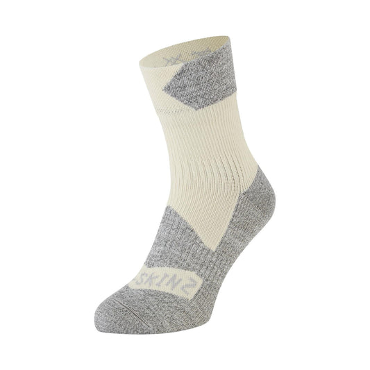 Cream and grey marl ankle socks with cushioned toe and heel, SealSkinz branding