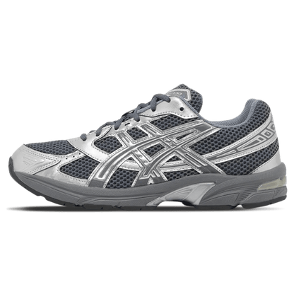 ASICS GEL-1130 lace-up trainers in steel grey and silver, mesh panels and side overlays.