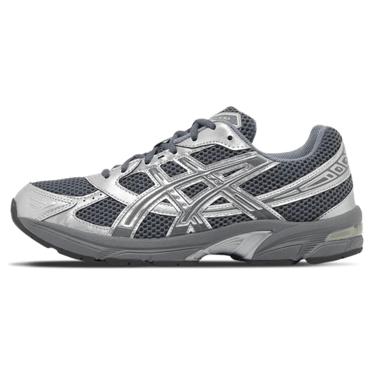 ASICS GEL-1130 lace-up trainers in steel grey and silver, mesh panels and side overlays.