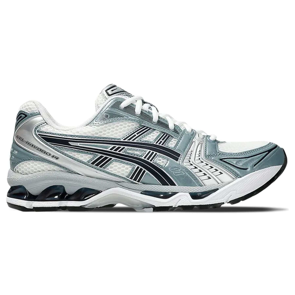 Lace-up running trainers in fjord grey, white panels, black stripe detail, with cushioned sole