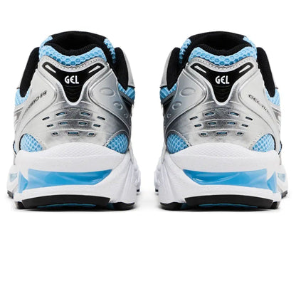 ASICS GEL-KAYANO 14 trainers pair, white heels with blue GEL branding and black collar