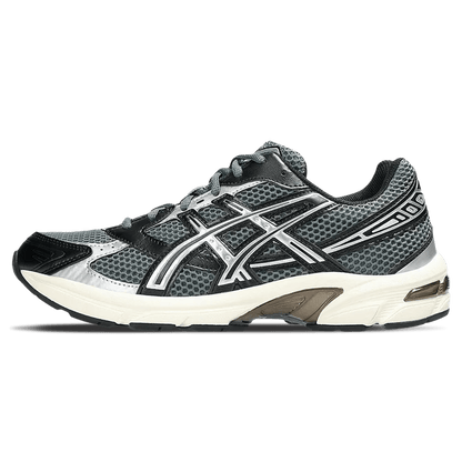 ASICS GEL-1130 trainers in steel grey, black and white; mesh upper, lace-up, cushioned sole
