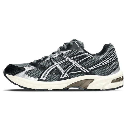 ASICS GEL-1130 trainers in steel grey, black and white; mesh upper, lace-up, cushioned sole