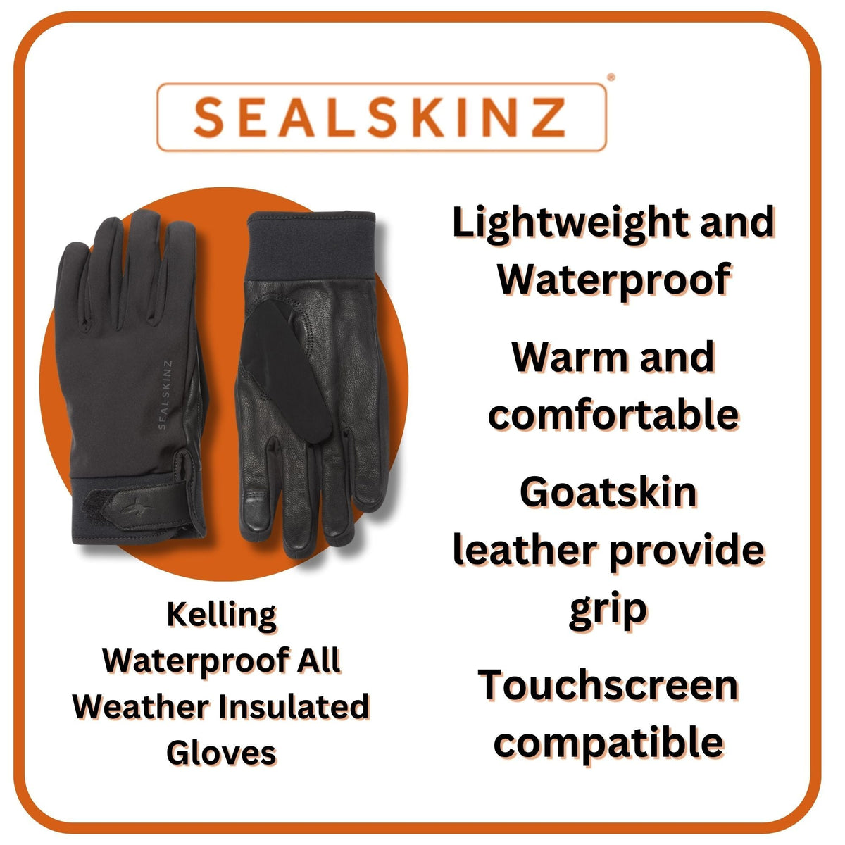 Black insulated waterproof gloves with touchscreen-compatible design