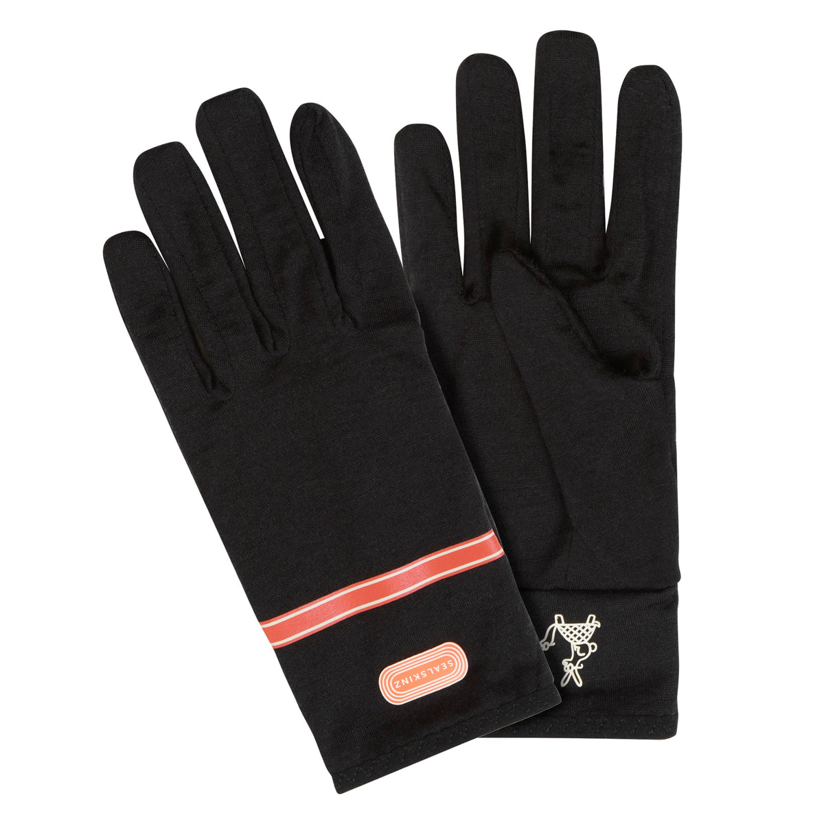 Black lightweight merino running gloves with red reflective stripe and SealSkinz logo