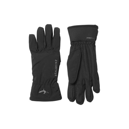 Lightweight waterproof black gloves, textured grip palms and finger panels