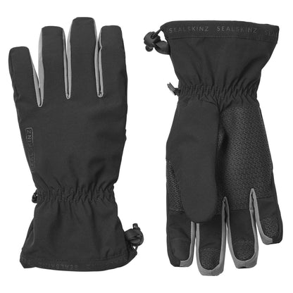 Black waterproof lightweight gauntlet gloves with elastic cuff and textured palm inserts