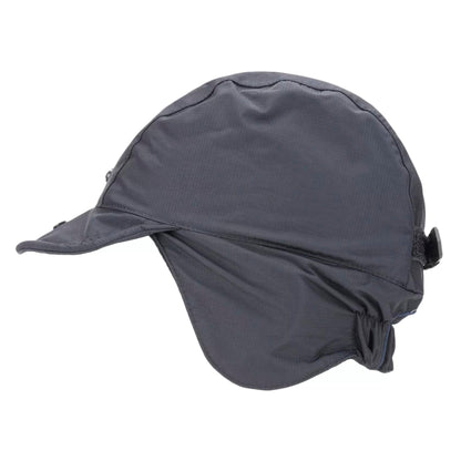 Dark waterproof thermal trapper hat with ear flaps and chin strap