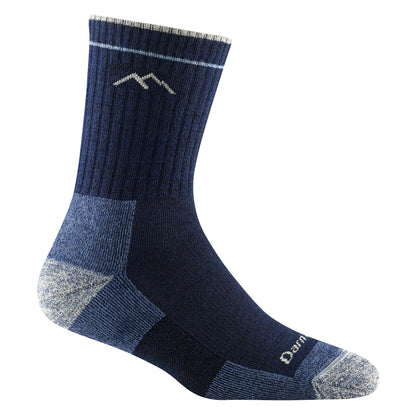 Navy micro crew hiking merino wool socks with light gray toe panels