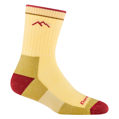 Yellow micro crew hiking merino wool socks with red heel and toe