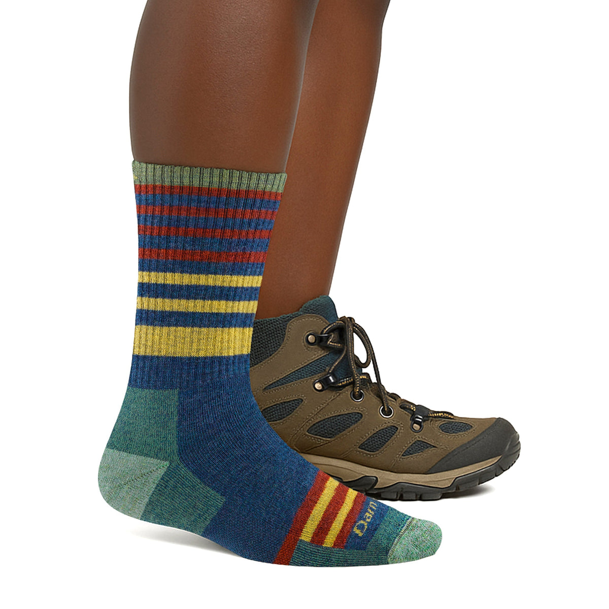 Midweight hiking merino wool socks, indigo blue striped pattern with cushioned heel