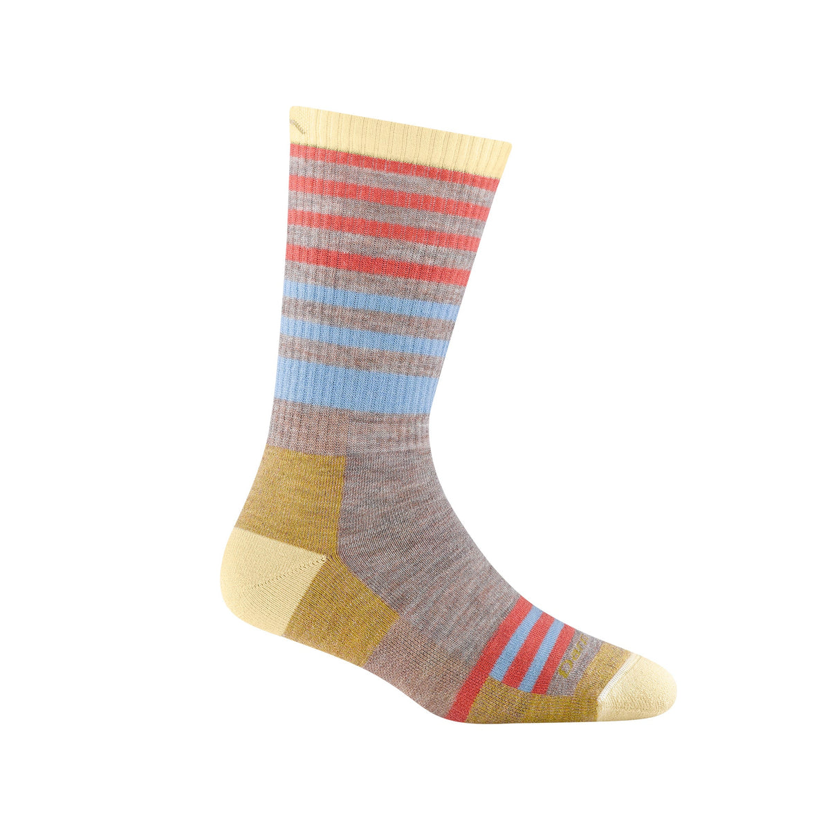 Midweight hiking merino wool socks, oatmeal beige with multicolor striped bands