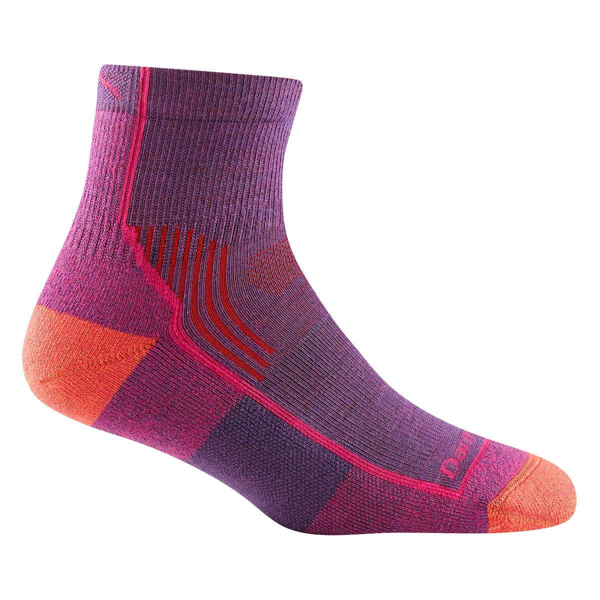Berry merino ankle hiking socks with seamless knit and orange heel and toe