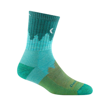 Ladies crew height hiking socks in aqua/teal with tonal knit pattern.