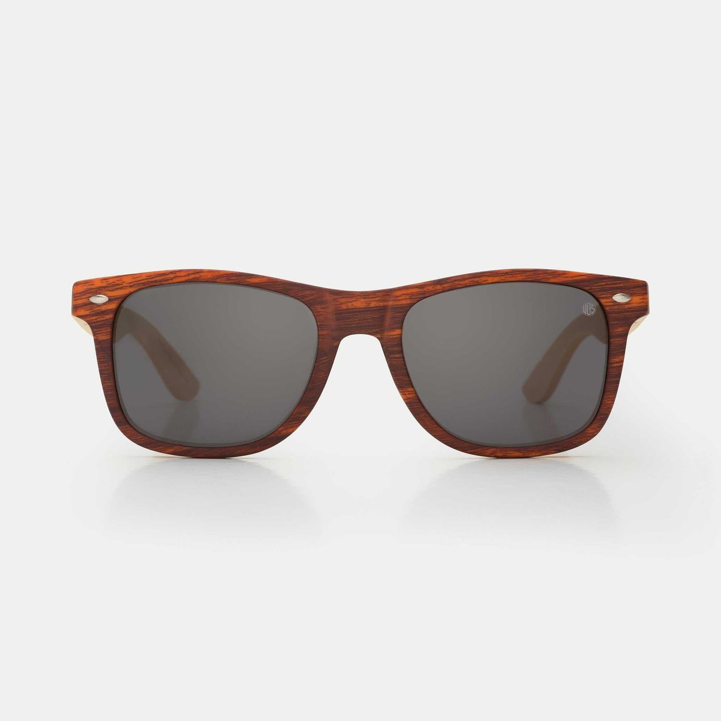 Brown tortoise sunglasses with dark gray lenses and rounded rectangular frames