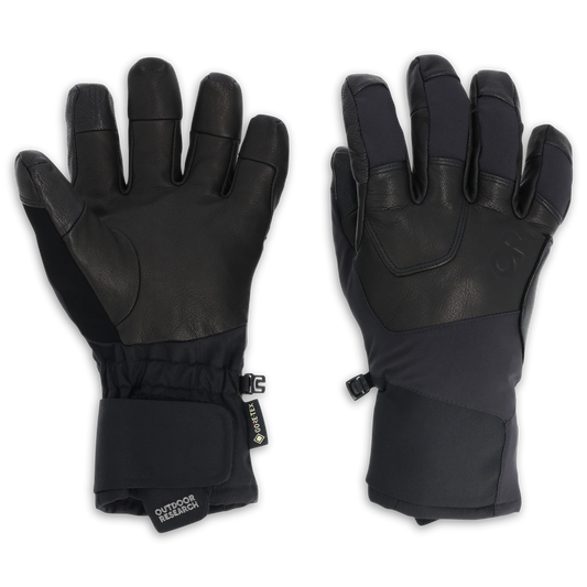 Outdoor Research Alpinite GORE-TEX gloves, dark black palm and back views