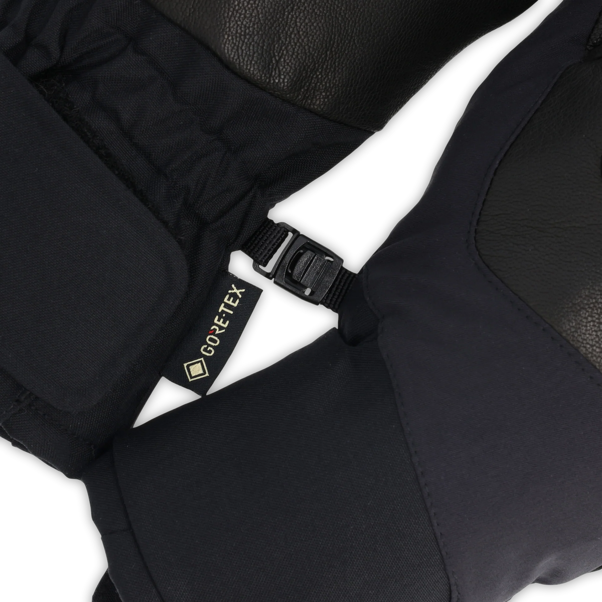 GORE-TEX gloves with wrist strap and buckle, dark black shell