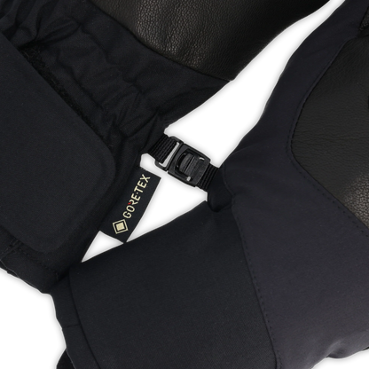 GORE-TEX gloves with wrist strap and buckle, dark black shell