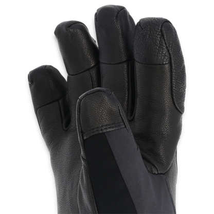 GORE-TEX gloves, dark black leather palm with stitched strap detail