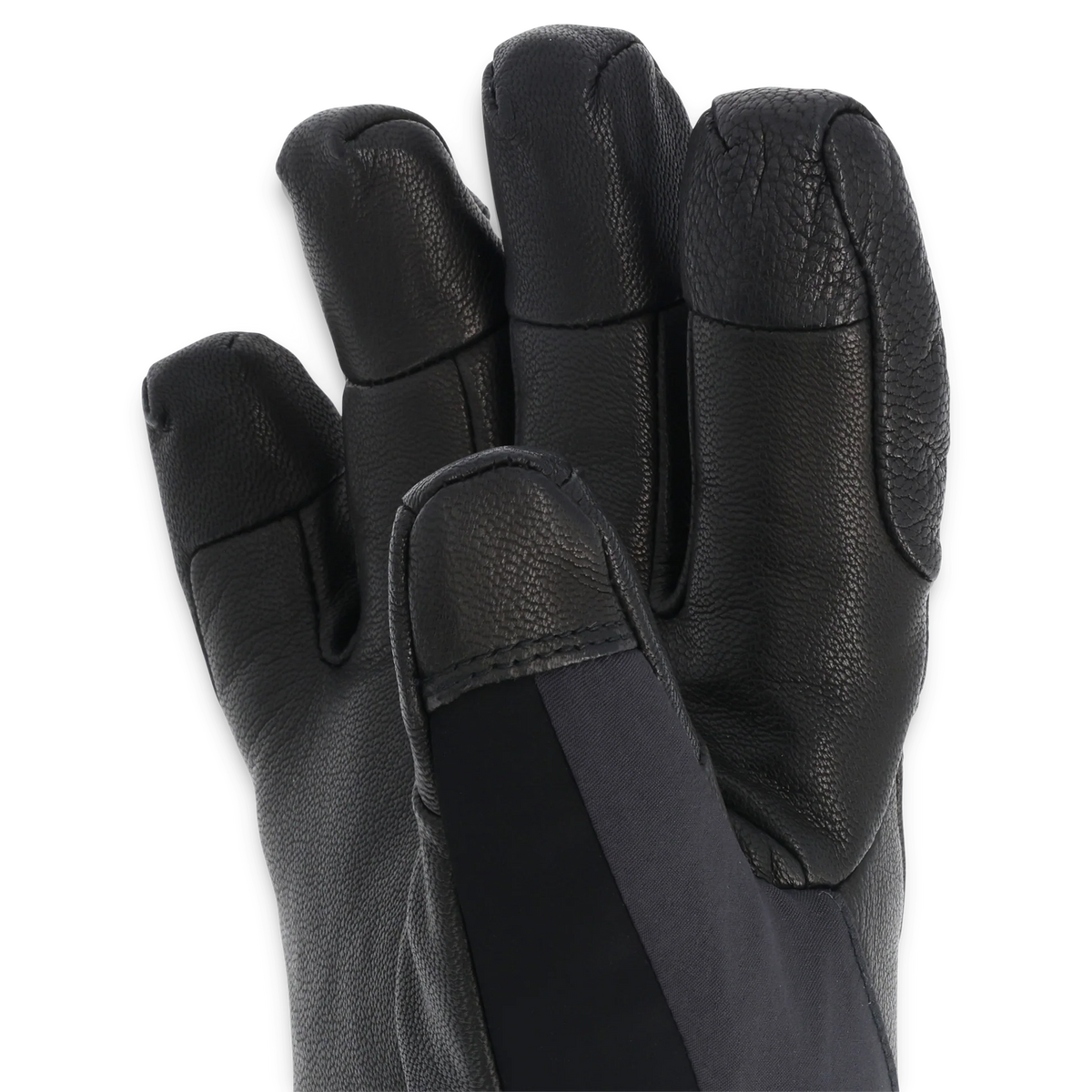 GORE-TEX gloves, dark black textured leather back with finger seams