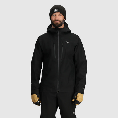 Men's black GORE-TEX 3L shell jacket with full-zip front, hood, and OR logo