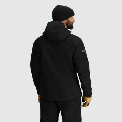 Men's black GORE-TEX 3L shell jacket back view with hood