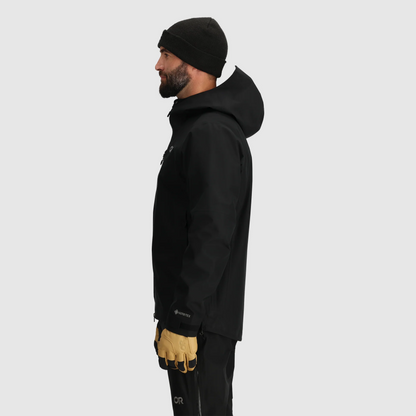 Men's black GORE-TEX 3L rain jacket with hood and full-length front zipper
