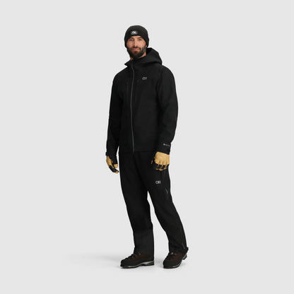 Men's black GORE-TEX 3L jacket with hood, zip front, and adjustable hem